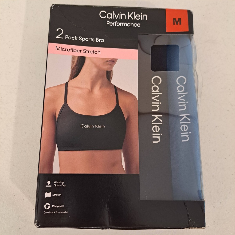 Calvin Klein Womens Sports Bras M Black Blue NWT 2pk 1874-343
